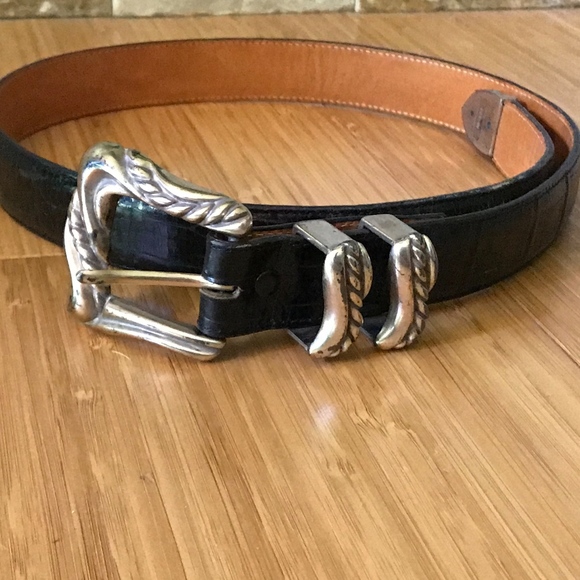 Vintage Leegin Onyx Belt with Silver Buckle SZ 30